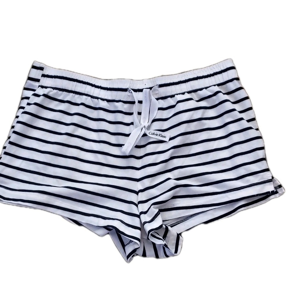 Womans Sleep Shorts Size Medium blue and white striped  Calvin Klein